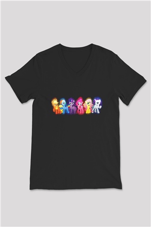 My Little Pony Siyah Unisex V Yaka Tişört