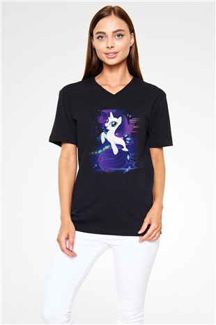 My Little Pony Siyah Unisex V Yaka Tişört