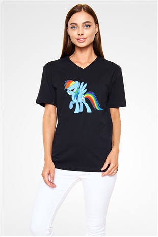 My Little Pony Siyah Unisex V Yaka Tişört