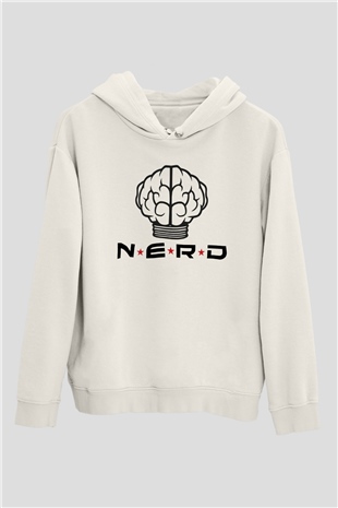 N.E.R.D Beyaz Unisex Kapşonlu Sweatshirt