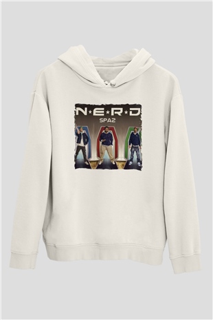 N.E.R.D Beyaz Unisex Kapüşonlu Sweatshirt