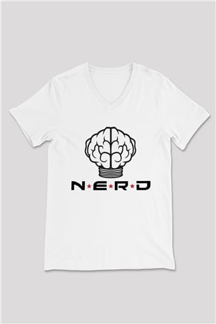 N.E.R.D Beyaz Unisex V Yaka Tişört T-Shirt