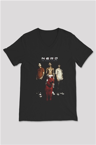 N.E.R.D Siyah Unisex V Yaka Tişört