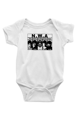 N.W.A Baskılı Beyaz Unisex Bebek Body - Zıbın