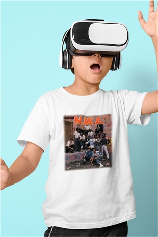 N.W.A Baskılı Beyaz Unisex Çocuk Tişört