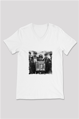 N.W.A Baskılı Beyaz V Yaka Unisex Tişört