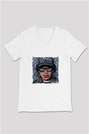 N.W.A Baskılı Beyaz V Yaka Unisex Tişört