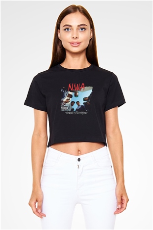 N.W.A Baskılı Crop Top Siyah Kadın Tişört
