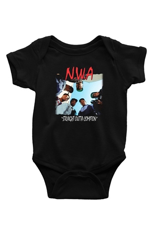 N.W.A Baskılı Siyah Bebek Body - Zıbın
