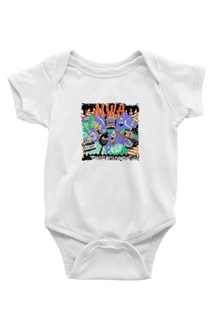 N.W.A Baskılı Unisex Beyaz Bebek Body - Zıbın