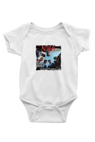N.W.A Baskılı Unisex Beyaz Bebek Body - Zıbın
