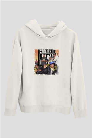 N.W.A Baskılı Unisex Beyaz Kapüşonlu Sweatshirt