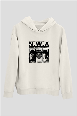 N.W.A Baskılı Unisex Beyaz Kapüşonlu Sweatshirt