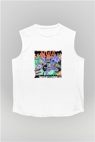 N.W.A Baskılı Unisex Beyaz Kolsuz Tişört