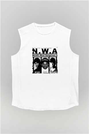 N.W.A Baskılı Unisex Beyaz Kolsuz Tişört