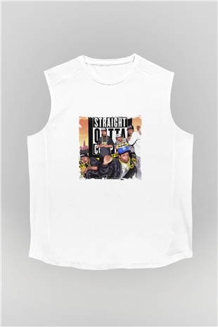 N.W.A Baskılı Unisex Beyaz Kolsuz Tişört