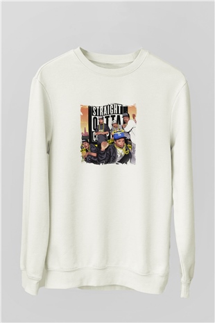 N.W.A Baskılı Unisex Beyaz Sweatshirt