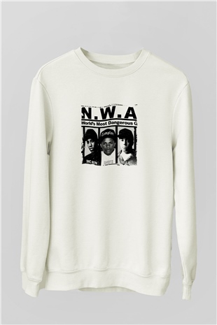 N.W.A Baskılı Unisex Beyaz Sweatshirt