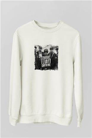 N.W.A Baskılı Unisex Beyaz Sweatshirt