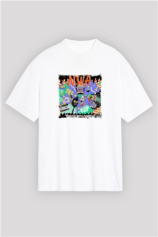 N.W.A Baskılı Oversize Beyaz Tişört