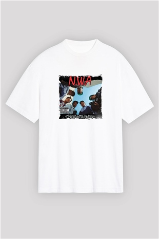 N.W.A Baskılı Oversize Beyaz Tişört