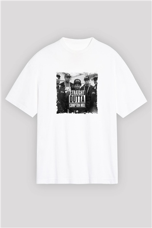 N.W.A Baskılı Oversize Beyaz Tişört