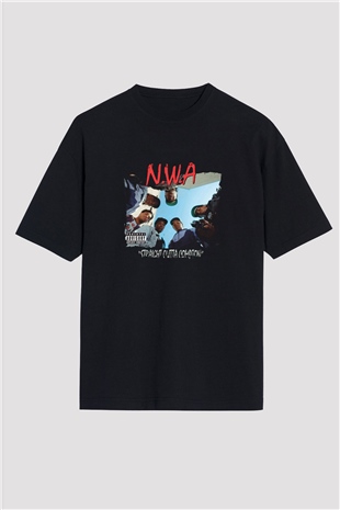 N.W.A Baskılı Unisex Oversize Siyah Tişört