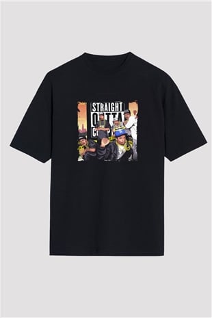 N.W.A Baskılı Unisex Oversize Siyah Tişört