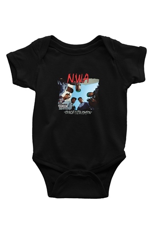 N.W.A Baskılı Unisex Siyah Bebek Body - Zıbın