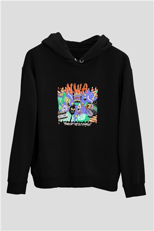 N.W.A Baskılı Unisex Siyah Hoodie