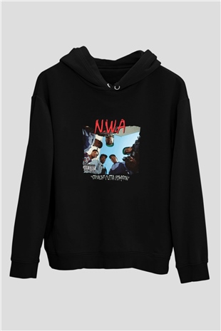 N.W.A Baskılı Unisex Siyah Hoodie
