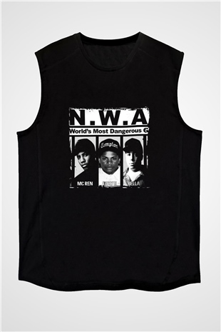 N.W.A Baskılı Unisex Siyah Kolsuz Tişört