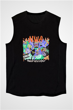 N.W.A Baskılı Unisex Siyah Kolsuz Tişört