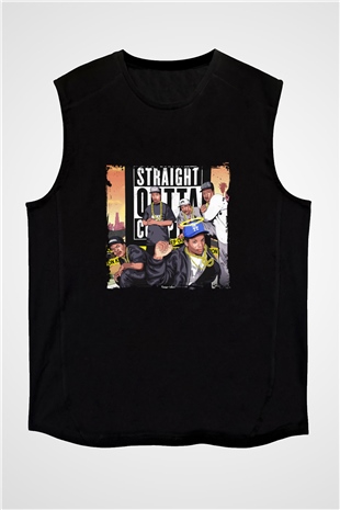 N.W.A Baskılı Unisex Siyah Kolsuz Tişört