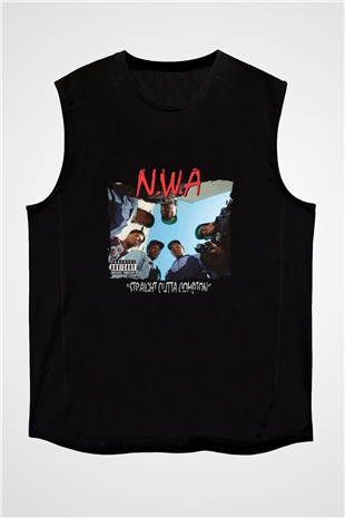 N.W.A Baskılı Unisex Siyah Kolsuz Tişört
