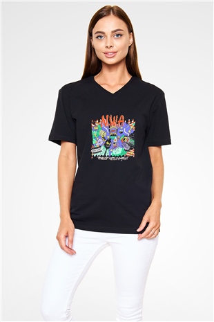 N.W.A Baskılı Unisex Siyah V Yaka Tişört