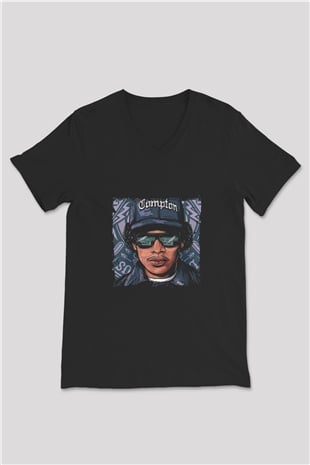 N.W.A Baskılı Unisex Siyah V Yaka Tişört