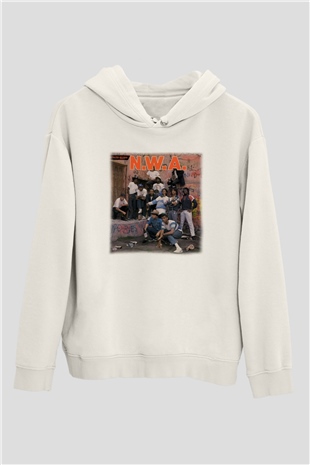 N.W.A Beyaz Unisex Kapşonlu Sweatshirt