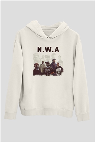 N.W.A Beyaz Unisex Kapüşonlu Sweatshirt