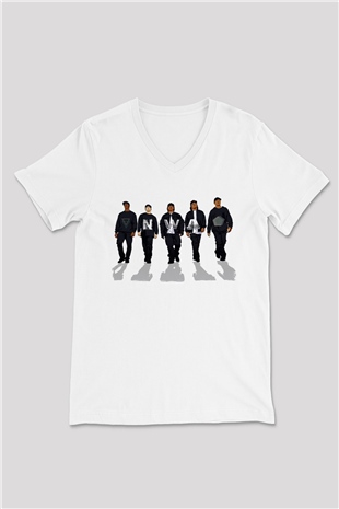 N.W.A Beyaz Unisex V Yaka Tişört