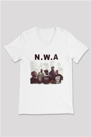 N.W.A Beyaz Unisex V Yaka Tişört