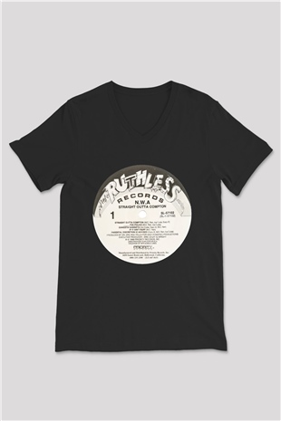 N.W.A Siyah Unisex V Yaka Tişört T-Shirt