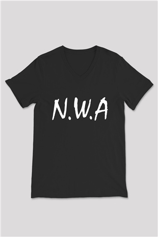 N.W.A Siyah Unisex V Yaka Tişört T-Shirt