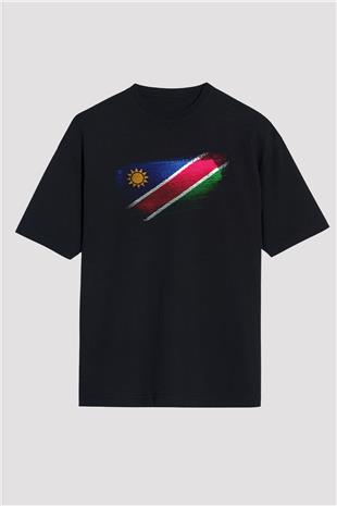 Namibya - Namibia Bayrağı Baskılı Unisex Siyah Oversize Tişört