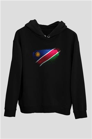 Namibya - Namibia Bayrağı Baskılı Unisex Siyah Kapüşonlu Sweatshirt