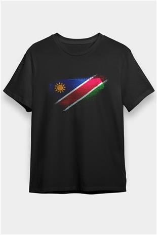 Namibya - Namibia Bayrağı Baskılı Unisex Siyah Tişört
