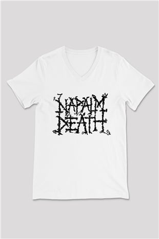Napalm Death Beyaz Unisex V Yaka Tişört T-Shirt