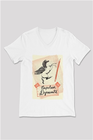 Napoleon Dynamite Beyaz Unisex V Yaka Tişört