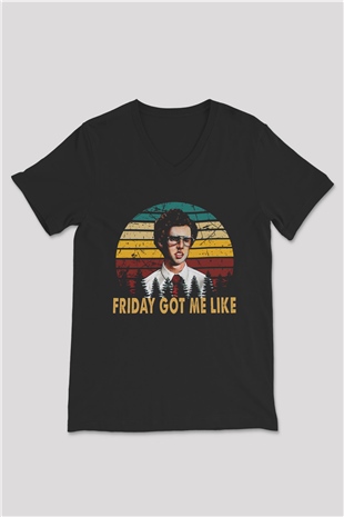 Napoleon Dynamite Siyah Unisex V Yaka Tişört