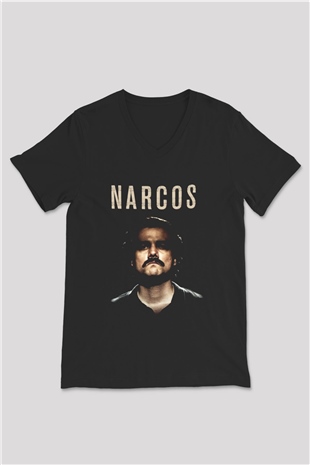 Narcos Pablo Escobar Siyah Unisex V Yaka Tişört T-Shirt